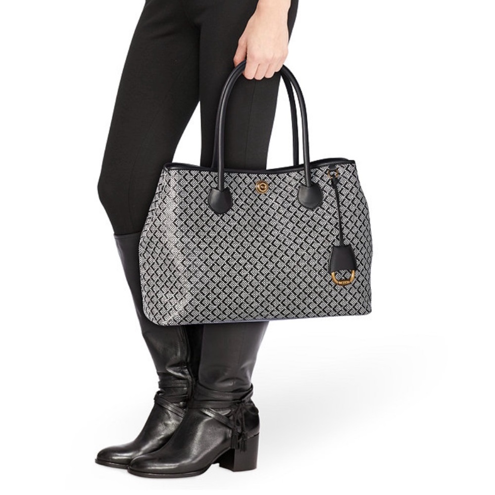 Lauren Ralph Lauren Black Millbrook Market Tote Black and White